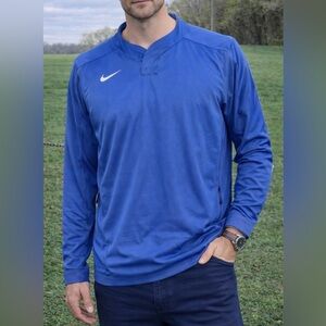 -Nike Game Time Rain Resistant L/S Royal Blue Pullover w/Zip Hoodie Pocket Sz M